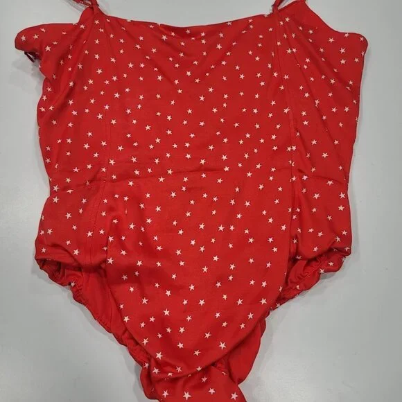 Zara Red Star Printed Satin Effect Bodysuit Sz XL - Picture 11 of 12